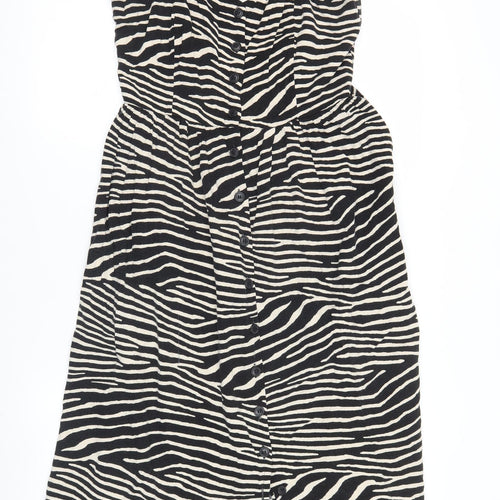 H&M Women Black Zebra Print Viscose Slip Dress UK 12