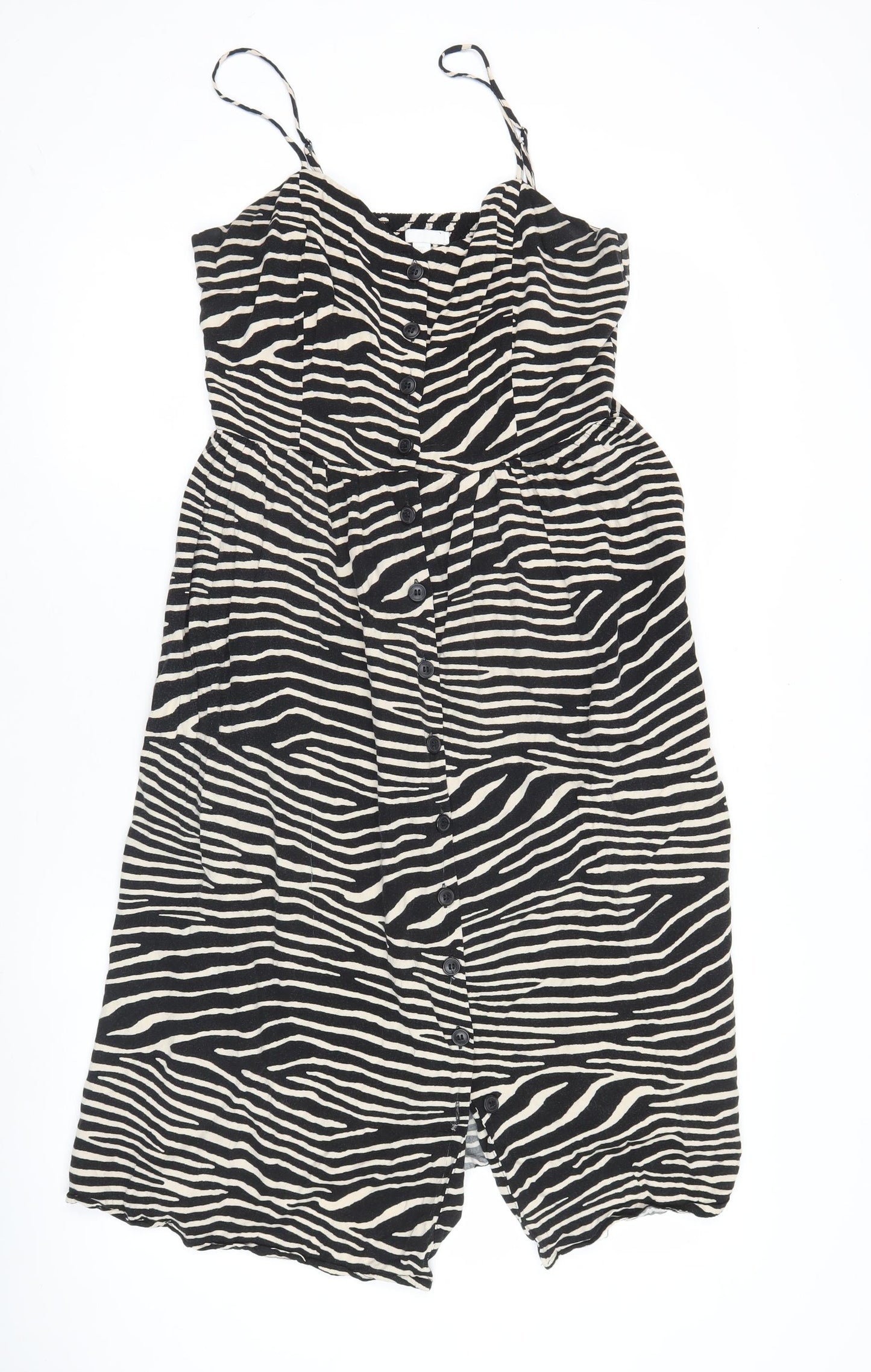 H&M Women Black Zebra Print Viscose Slip Dress UK 12