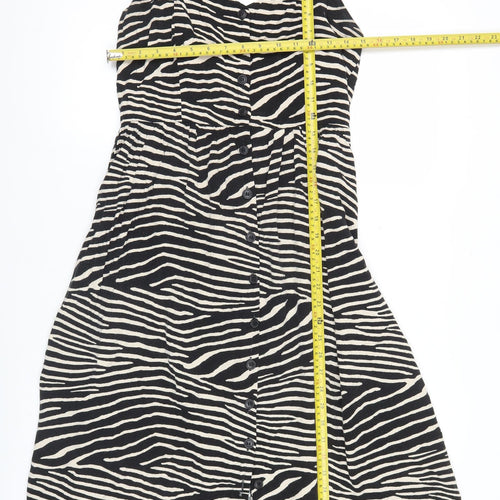 H&M Women Black Zebra Print Viscose Slip Dress UK 12