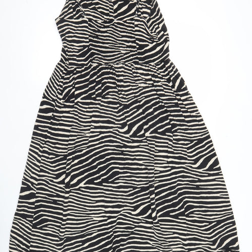 H&M Women Black Zebra Print Viscose Slip Dress UK 12