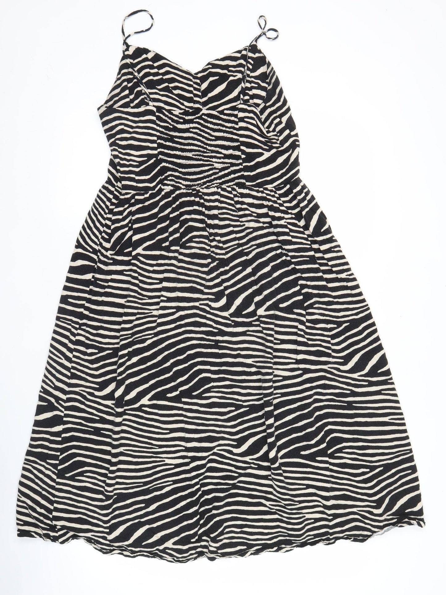 H&M Women Black Zebra Print Viscose Slip Dress UK 12