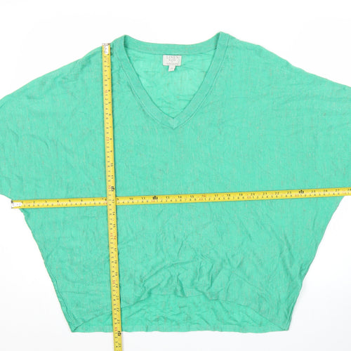 Monsoon Womens Green Linen Blend V-Neck Short Sleeve Pullover Jumper M
