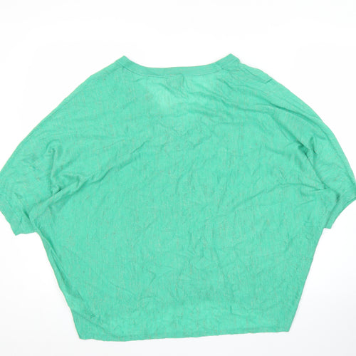 Monsoon Womens Green Linen Blend V-Neck Short Sleeve Pullover Jumper M