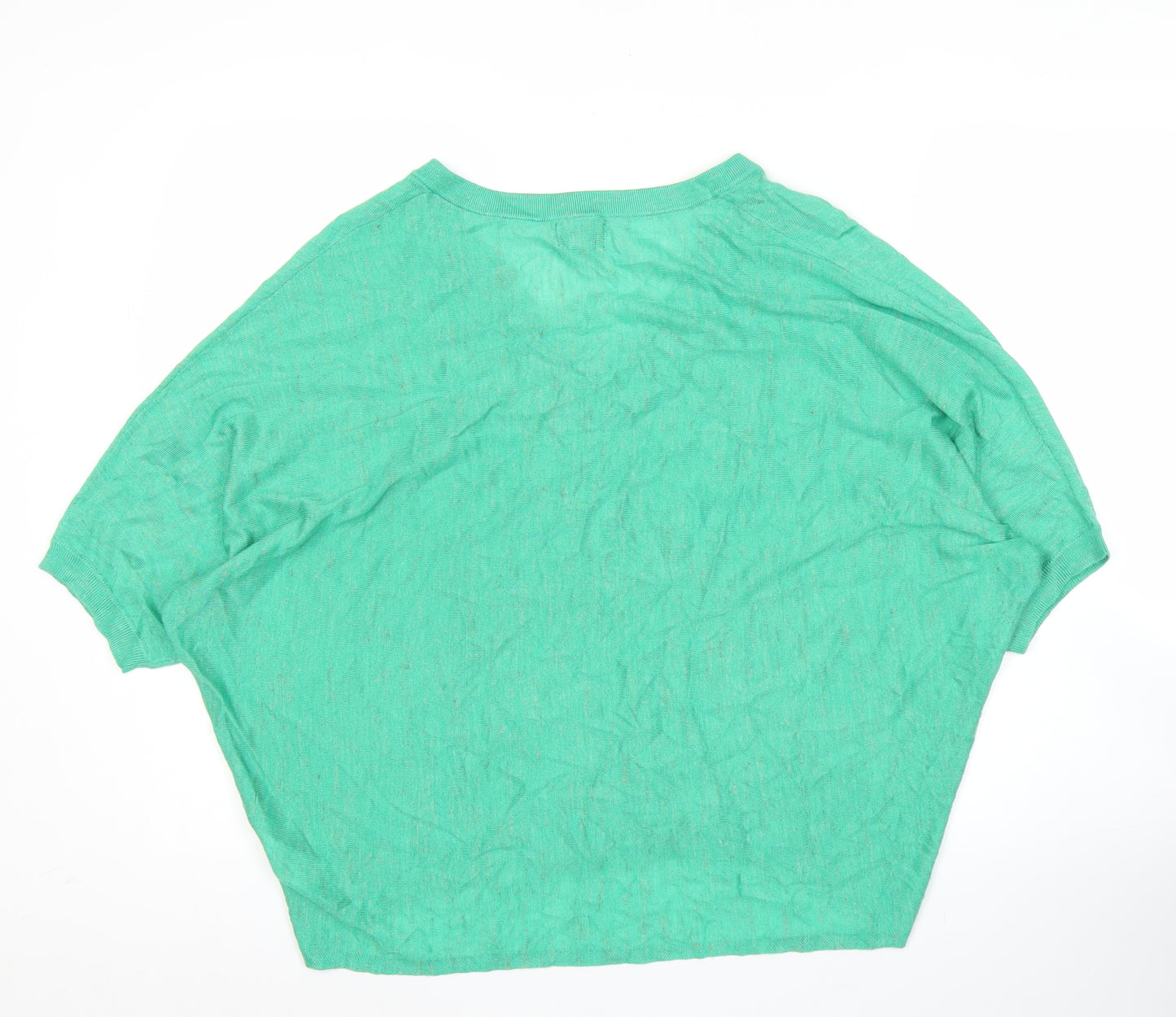 Monsoon Womens Green Linen Blend V-Neck Short Sleeve Pullover Jumper M