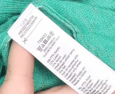 Monsoon Womens Green Linen Blend V-Neck Short Sleeve Pullover Jumper M