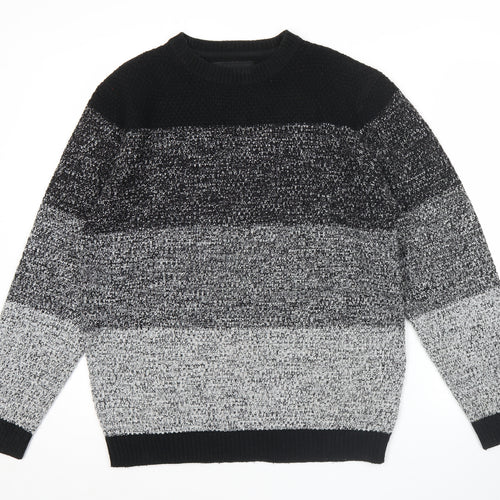 Soul Star Men’s Black Grey Striped Knit Pullover Jumper Size M