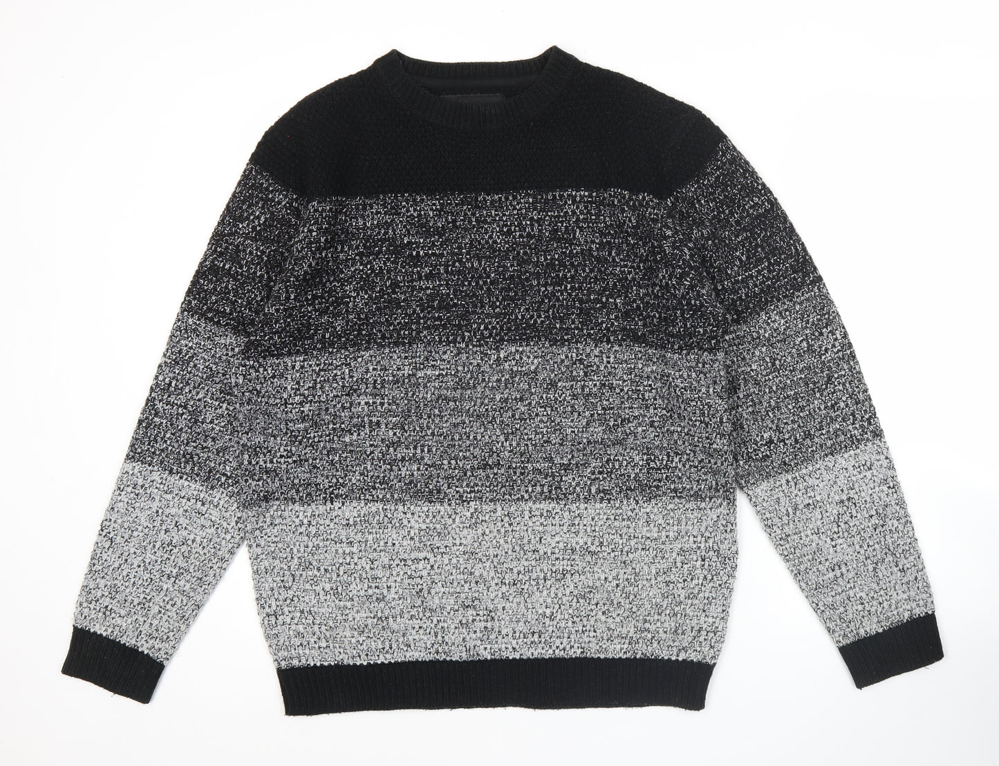 Soul Star Men’s Black Grey Striped Knit Pullover Jumper Size M