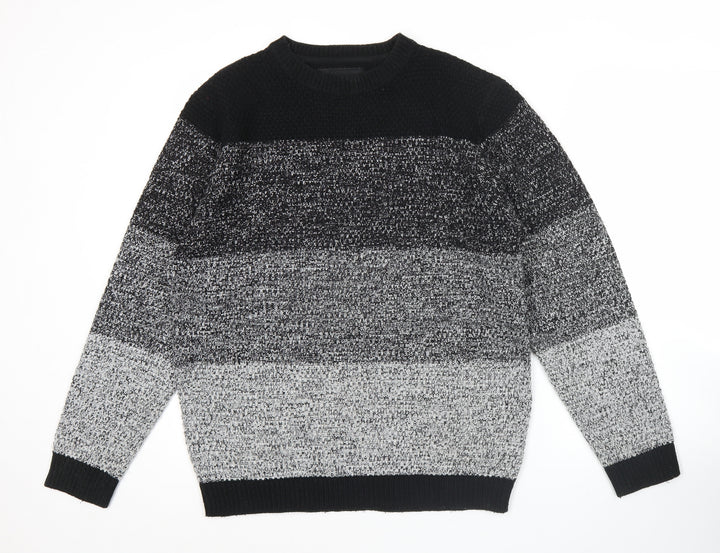 Soul Star Men’s Black Grey Striped Knit Pullover Jumper Size M