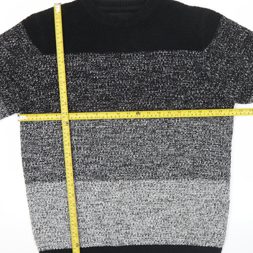 Soul Star Men’s Black Grey Striped Knit Pullover Jumper Size M