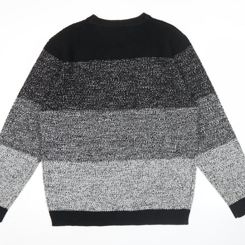 Soul Star Men’s Black Grey Striped Knit Pullover Jumper Size M