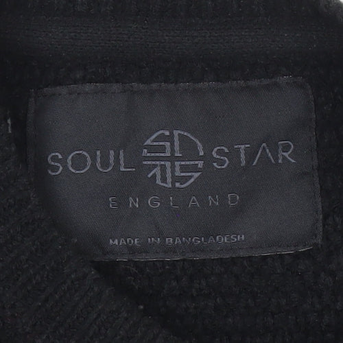 Soul Star Men’s Black Grey Striped Knit Pullover Jumper Size M