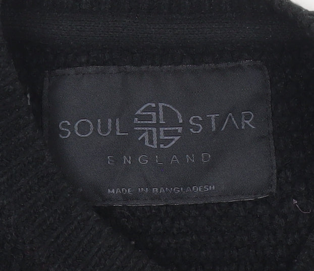 Soul Star Men’s Black Grey Striped Knit Pullover Jumper Size M