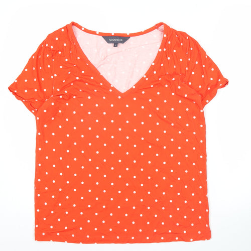 Sosandar Women Red Polka Dot V-Neck T-Shirt Size 12