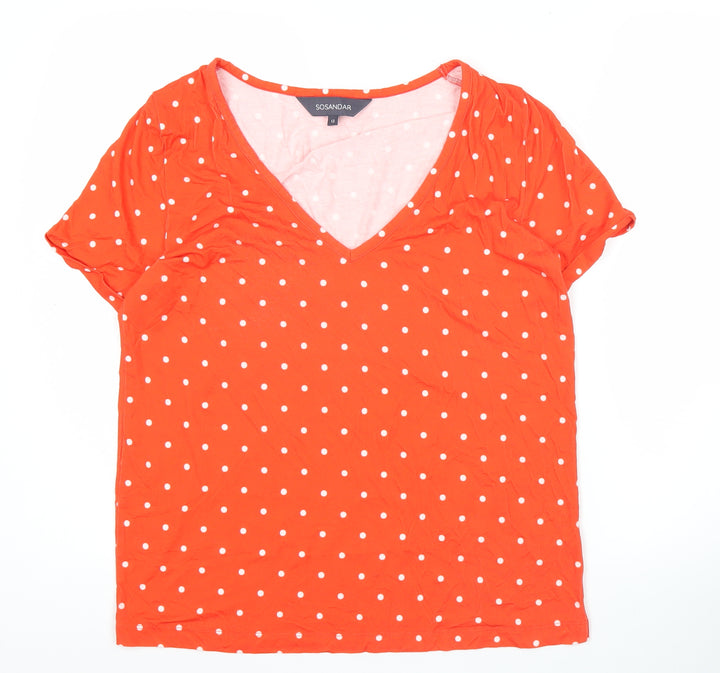 Sosandar Women Red Polka Dot V-Neck T-Shirt Size 12