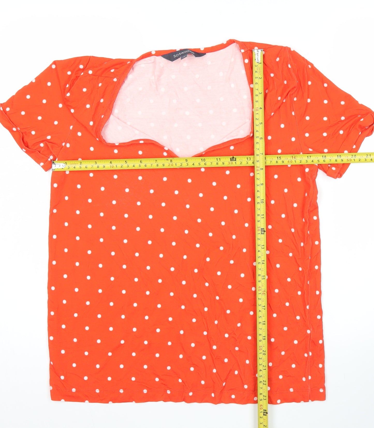Sosandar Women Red Polka Dot V-Neck T-Shirt Size 12