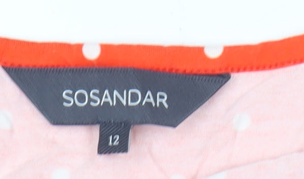 Sosandar Women Red Polka Dot V-Neck T-Shirt Size 12