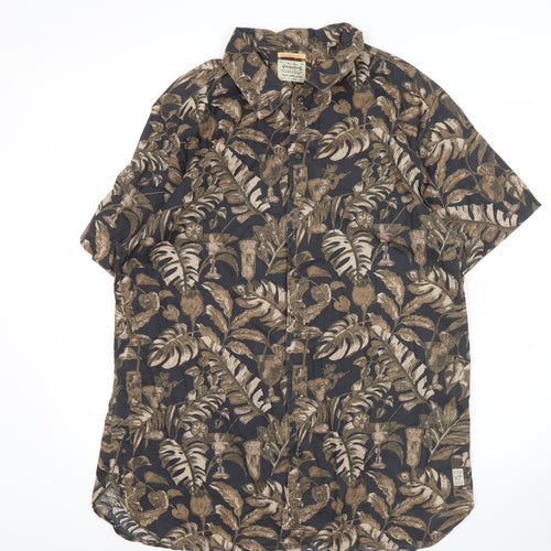 Jack & Jones Men’s Brown Hawaiian Floral Shirt XL Short Sleeve