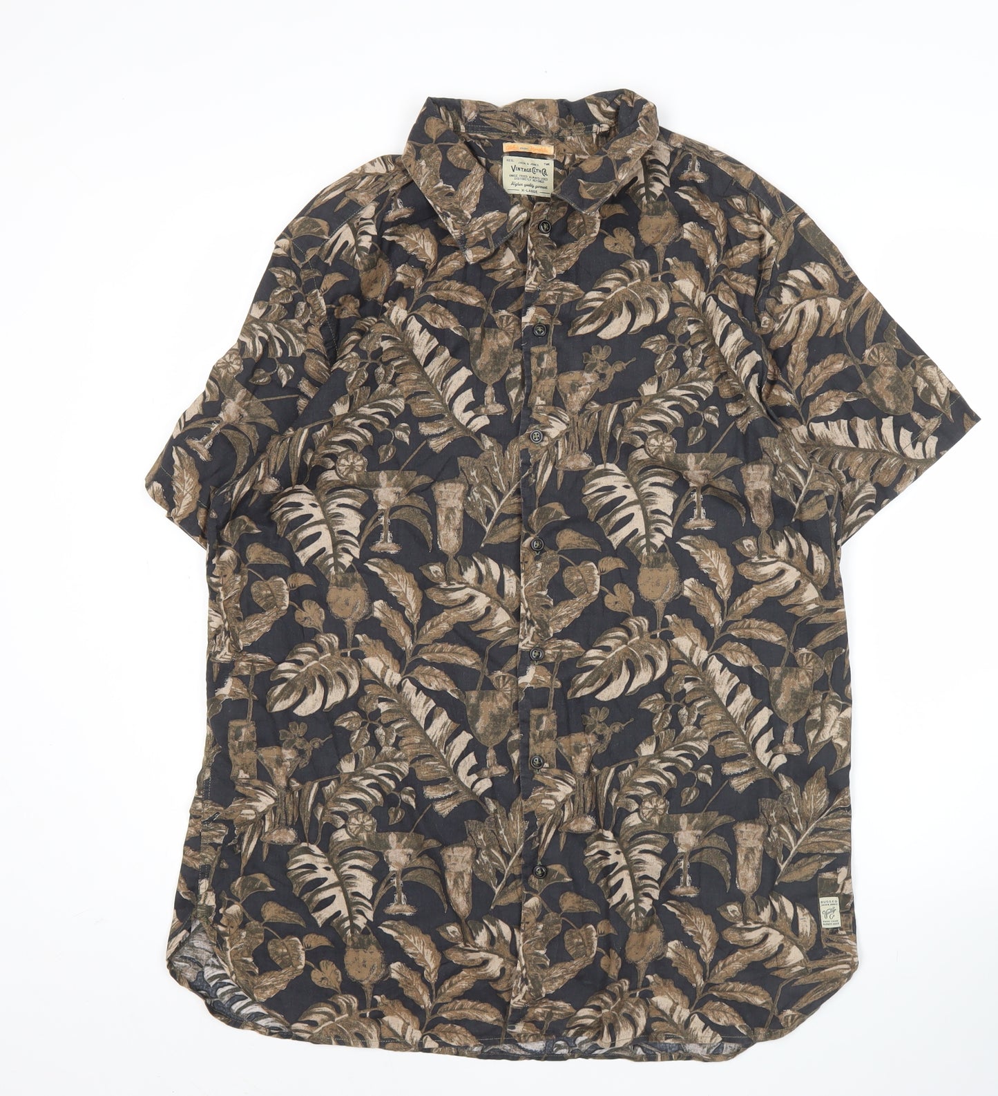 Jack & Jones Men’s Brown Hawaiian Floral Shirt XL Short Sleeve