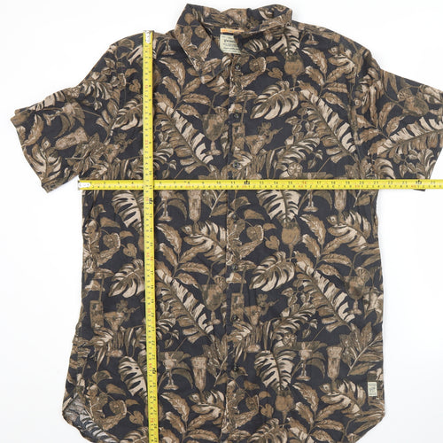Jack & Jones Men’s Brown Hawaiian Floral Shirt XL Short Sleeve