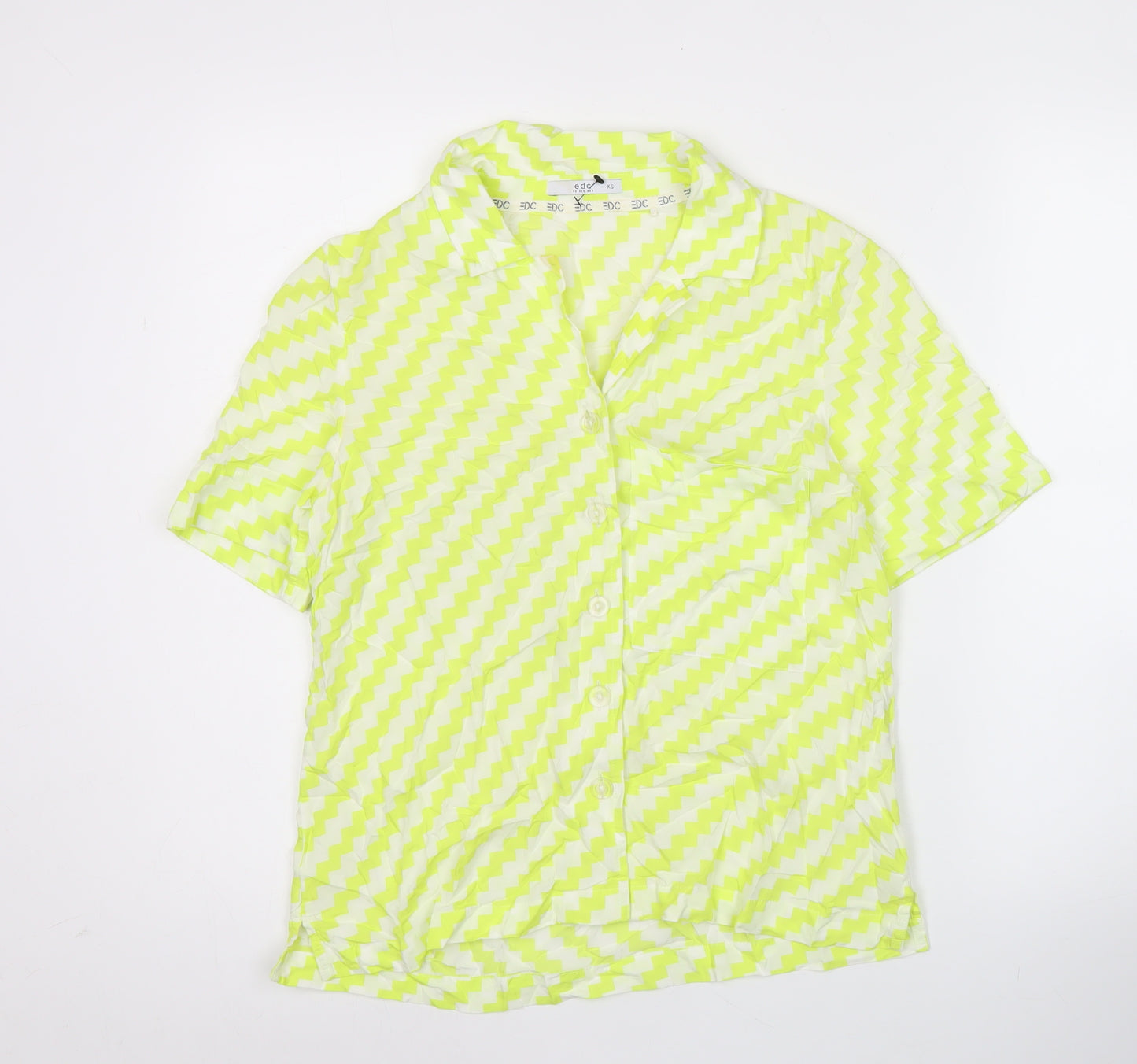 EDC Womens Yellow XS Geometric Button-Up Viscose Shirt