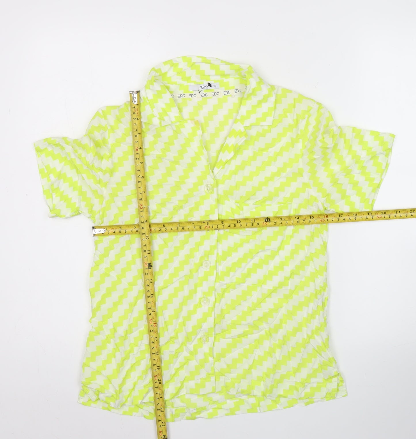 EDC Womens Yellow XS Geometric Button-Up Viscose Shirt
