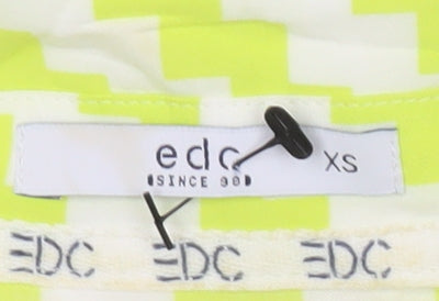 EDC Womens Yellow XS Geometric Button-Up Viscose Shirt