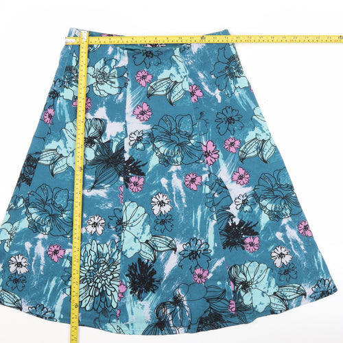 Honor Millburn Womens Blue Floral A-Line Knee Length Skirt Size 10