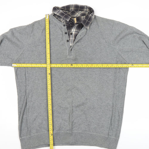 North Coast Men’s Grey Henley Jumper Knit Collared L Long Sleeve