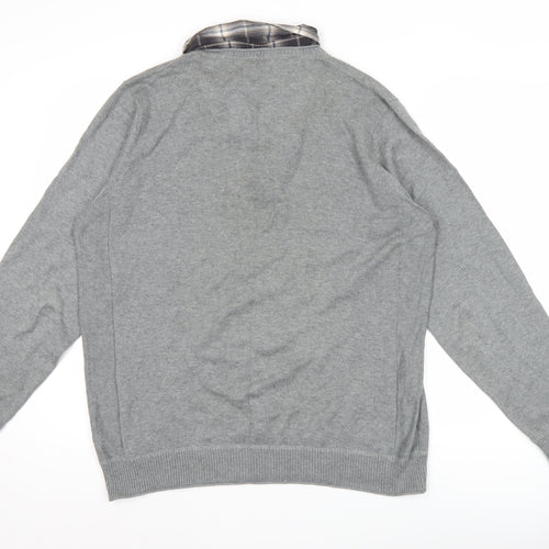 North Coast Men’s Grey Henley Jumper Knit Collared L Long Sleeve