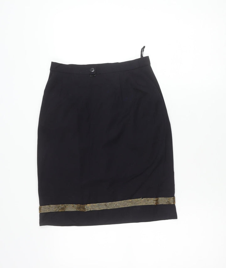Escada Women’s Black Wool Beaded Pencil Skirt Size 8