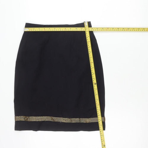 Escada Women’s Black Wool Beaded Pencil Skirt Size 8
