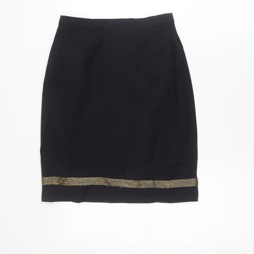 Escada Women’s Black Wool Beaded Pencil Skirt Size 8
