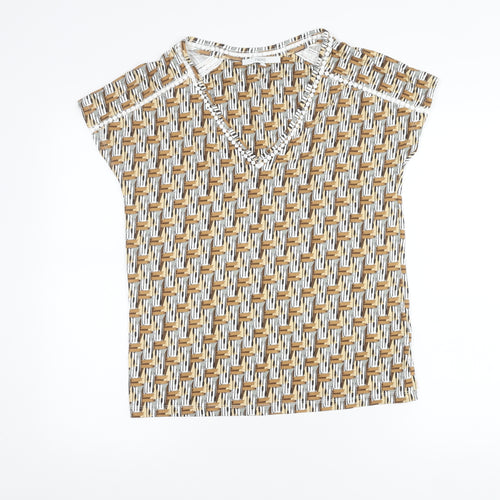 Next Women’s Brown Geometric V-Neck Short Sleeve T-Shirt UK 6