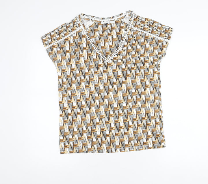 Next Women’s Brown Geometric V-Neck Short Sleeve T-Shirt UK 6