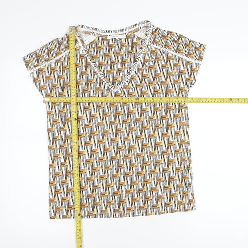 Next Women’s Brown Geometric V-Neck Short Sleeve T-Shirt UK 6