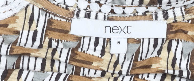 Next Women’s Brown Geometric V-Neck Short Sleeve T-Shirt UK 6