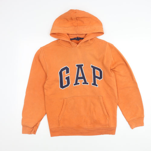 GAP Boys Orange Pullover Hoodie 13 Years Logo Fleece Cotton Blend