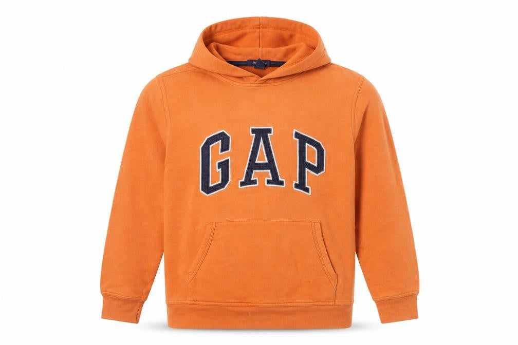 GAP Boys Orange Pullover Hoodie 13 Years Logo Fleece Cotton Blend