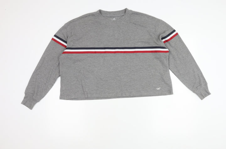 Hollister Women’s Grey Striped Pullover Jumper Size S Crew Neck