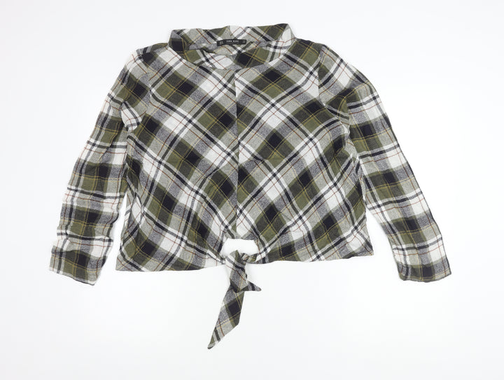 Zara Women’s Multicoloured Plaid Cropped Flannel Shirt XL