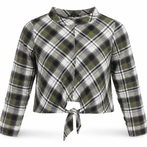 Zara Women’s Multicoloured Plaid Cropped Flannel Shirt XL
