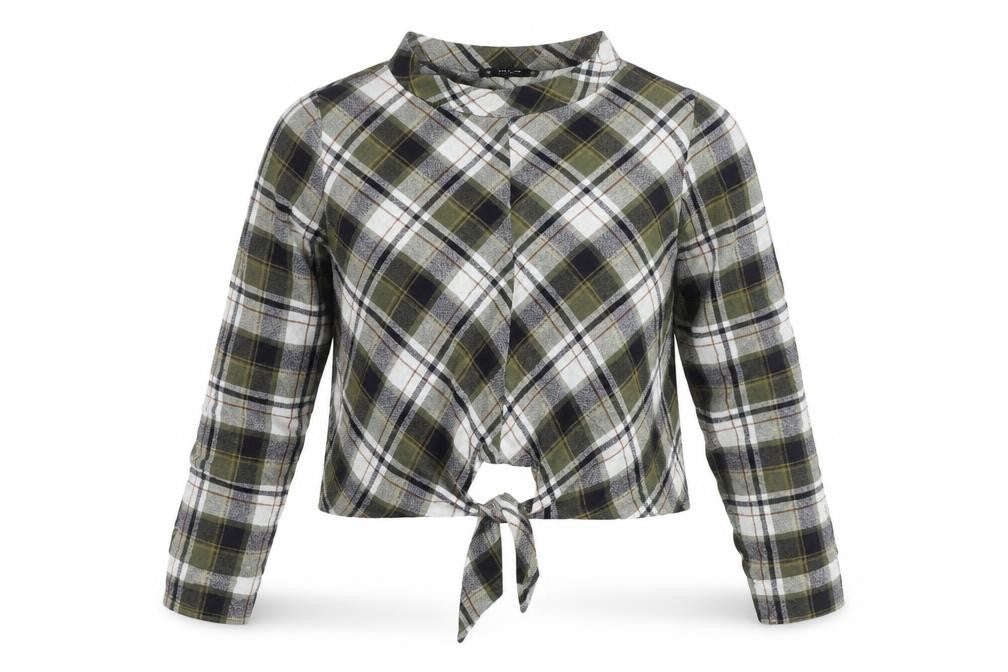 Zara Women’s Multicoloured Plaid Cropped Flannel Shirt XL