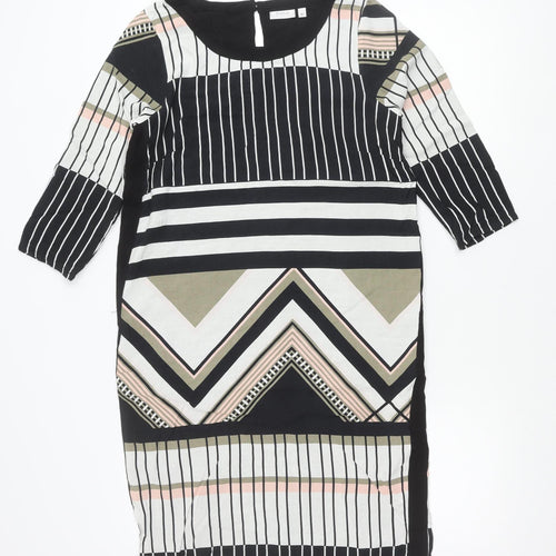 Fransa Womens XS Black White Shift Dress Geometric Print 3/4 Sleeve