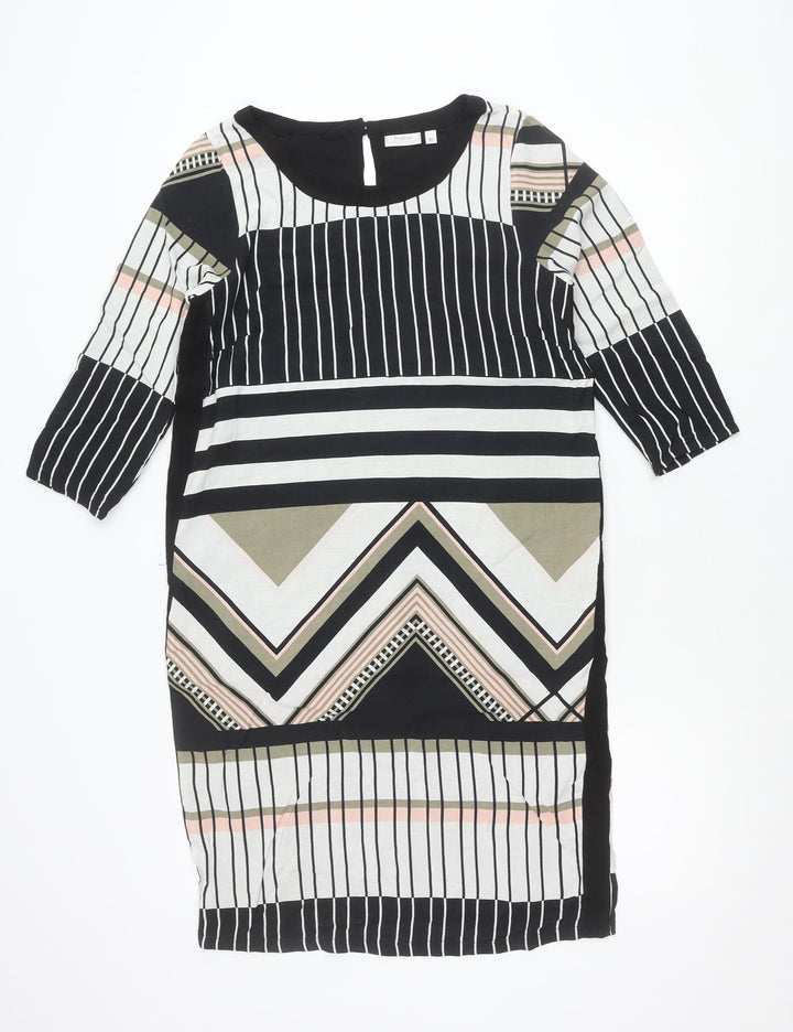 Fransa Womens XS Black White Shift Dress Geometric Print 3/4 Sleeve