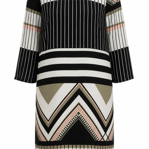 Fransa Womens XS Black White Shift Dress Geometric Print 3/4 Sleeve