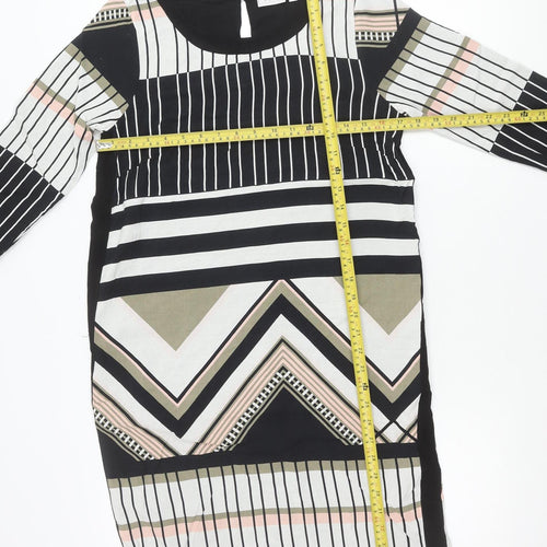 Fransa Womens XS Black White Shift Dress Geometric Print 3/4 Sleeve