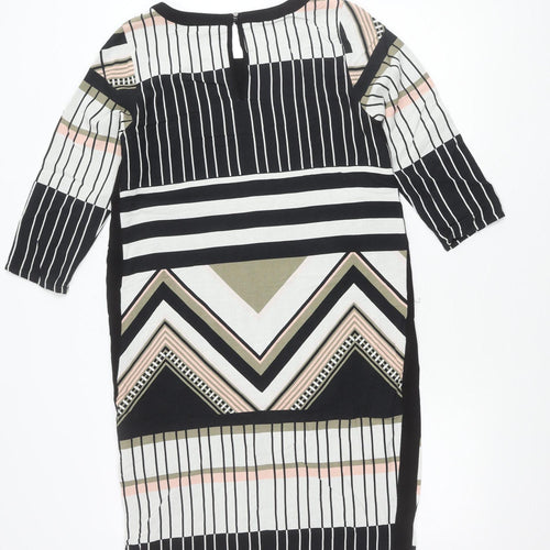 Fransa Womens XS Black White Shift Dress Geometric Print 3/4 Sleeve