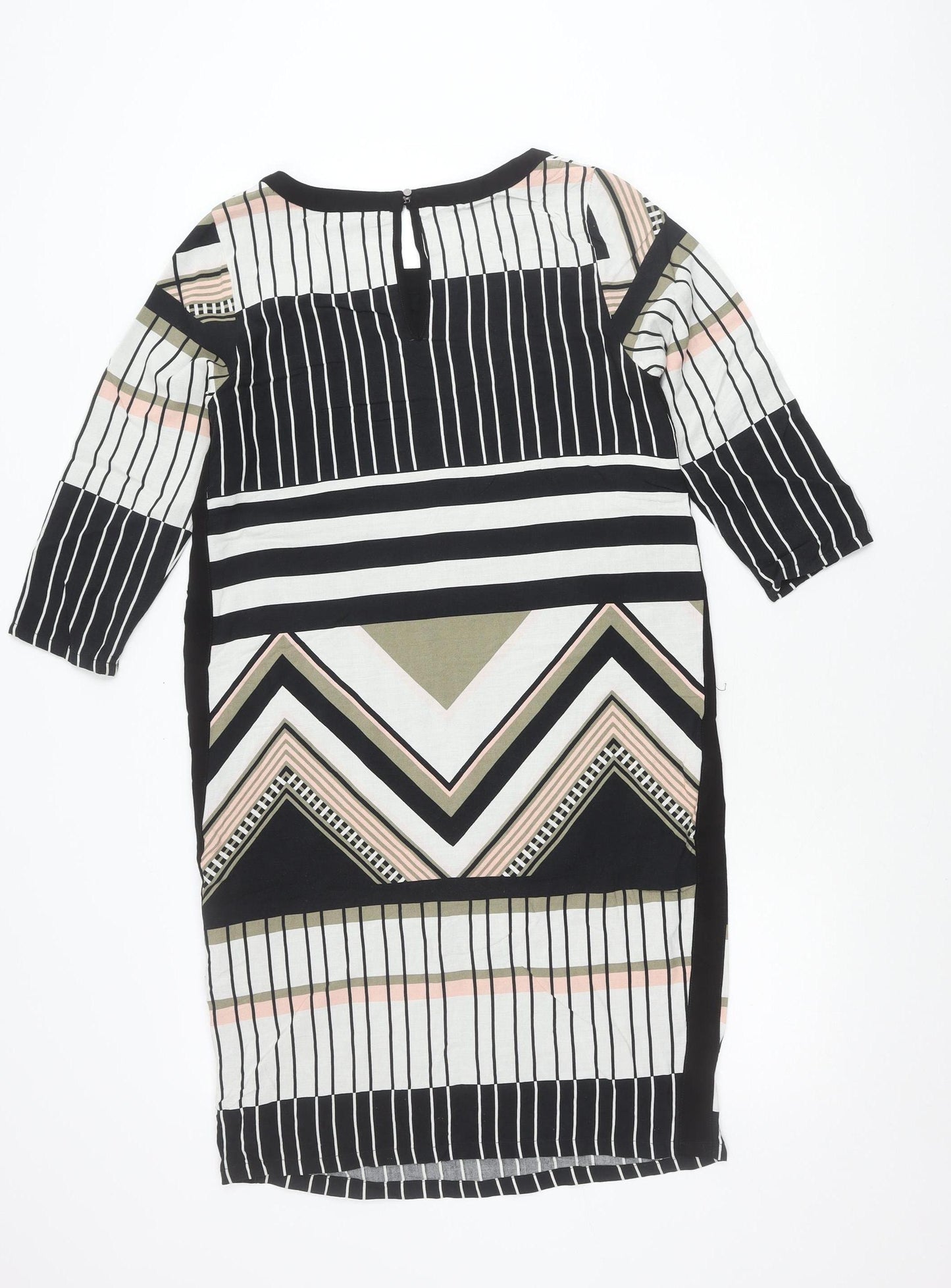 Fransa Womens XS Black White Shift Dress Geometric Print 3/4 Sleeve