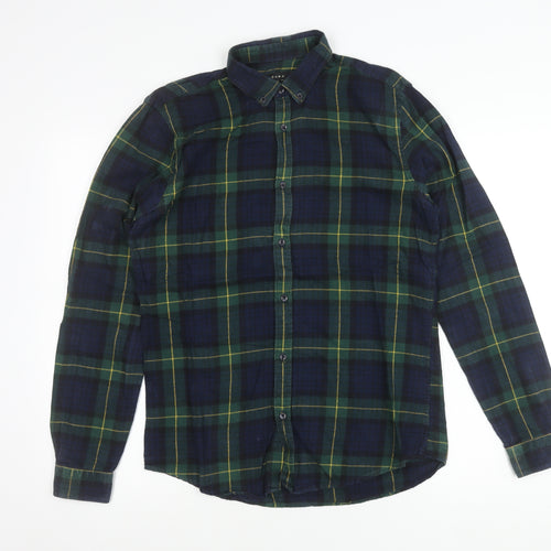 Zara Men’s Blue Green Plaid Button-Up Shirt Size S Relaxed Fit