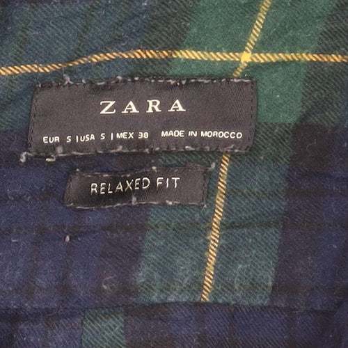 Zara Men’s Blue Green Plaid Button-Up Shirt Size S Relaxed Fit